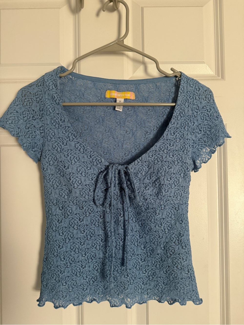 Women's Light Blue Lace Tie-Front Top - Urban Outfitters